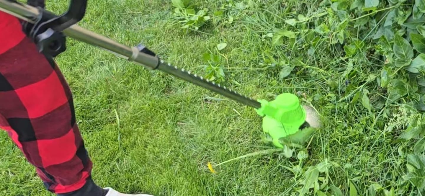Customer photo review of Grazer™ : Best Powerful Electric Battery Operated Cordless Metal Blade Weed Eater / Grass Trimmer