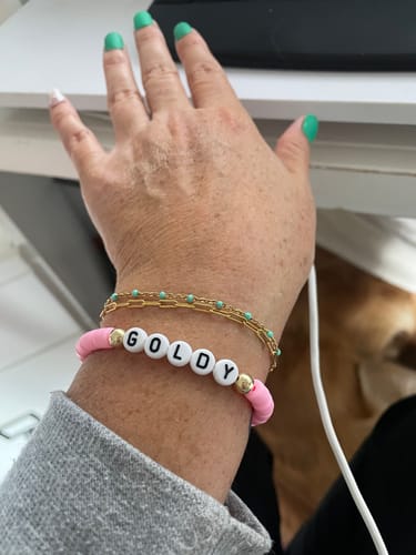 Customer photo review of custom pink bracelet