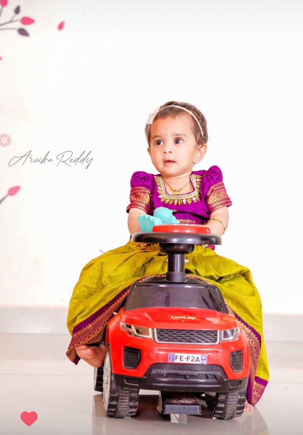 Customer photo review of Green and wine traditional langa blouse embroidered zari border dress for baby girl
