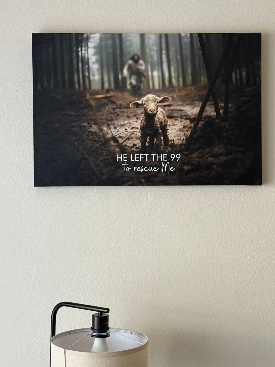 Customer photo review of He Left the 99 to Rescue Me, Jesus and Lost Sheep, Wall Art Canvas