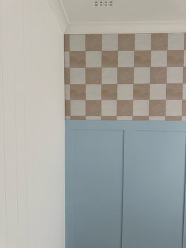 Customer photo review of Large Watercolour Check Beige Wallpaper