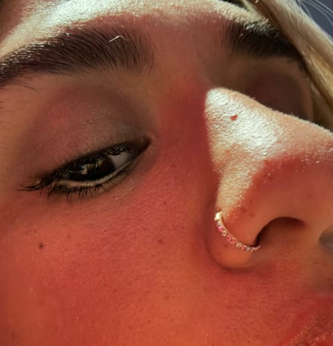 Customer photo review of 20g Titanium Micro Gem Hinged Nose Hoop