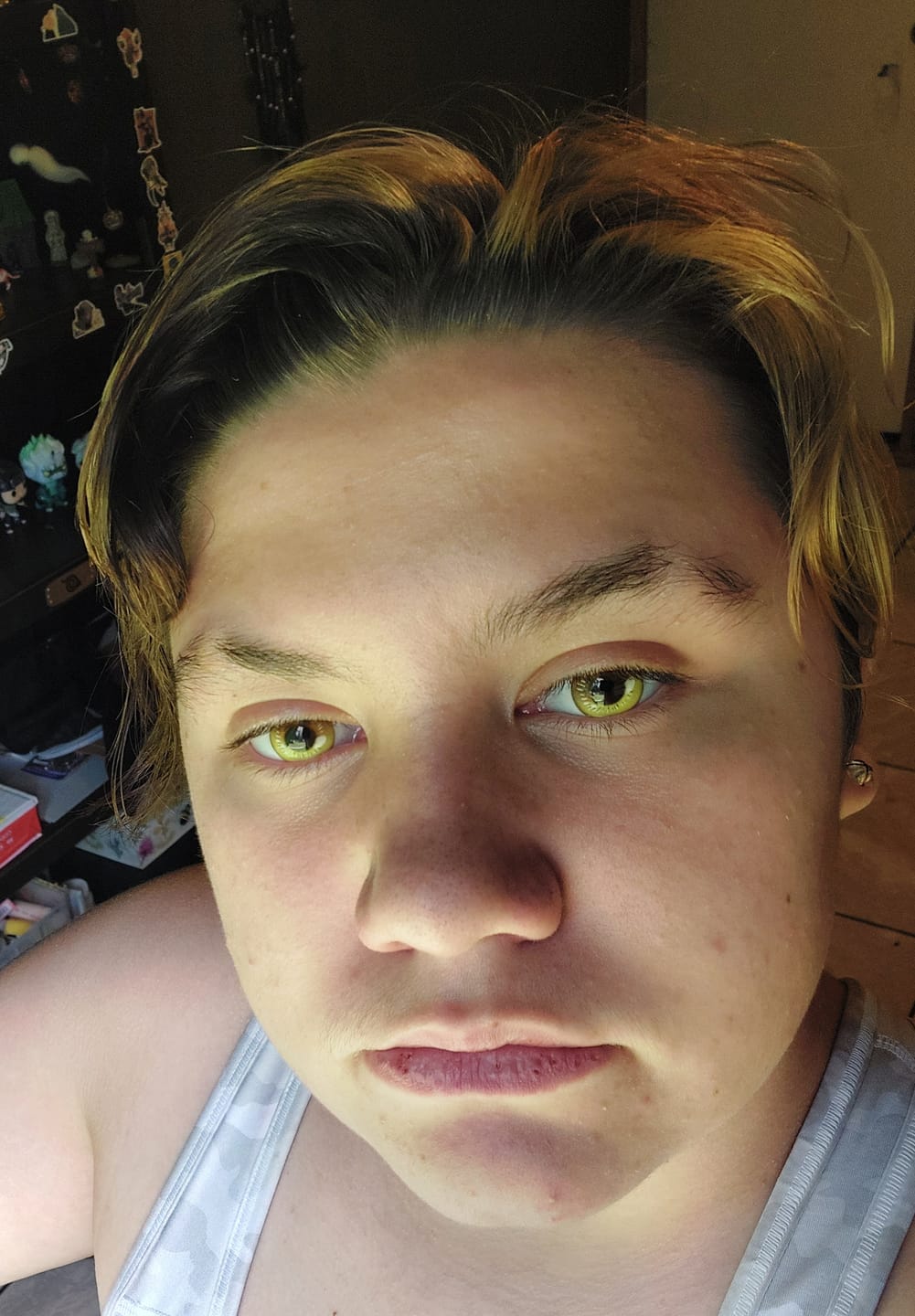 Customer photo review of Cosplay Anime Yellow Prescription Coloured Contact Lenses