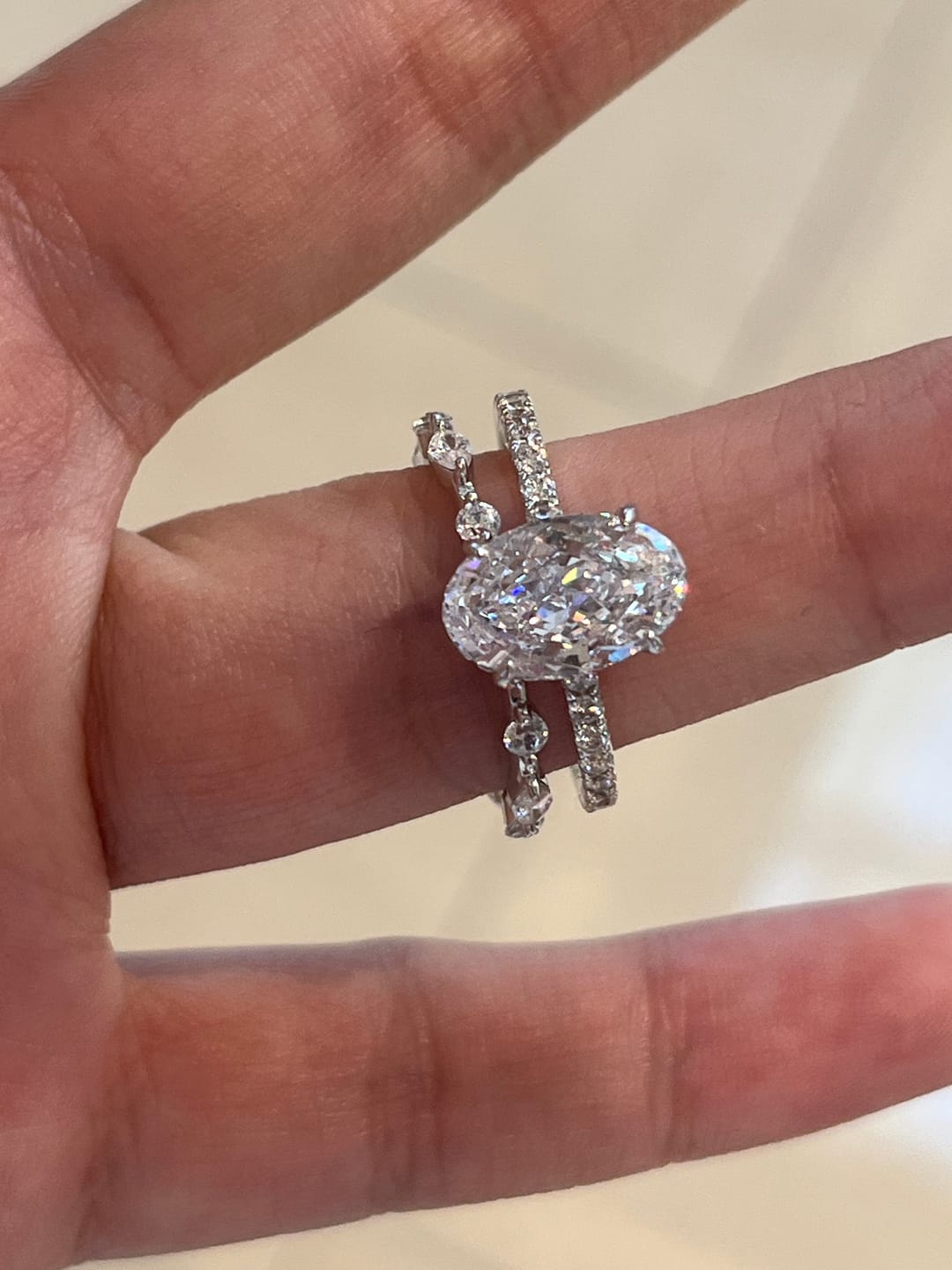 Customer photo review of S925 Attractive 2PC 2.5Ct Oval Cut Bridal Wedding Ring Set Stackable Ring Set For Daily Wear