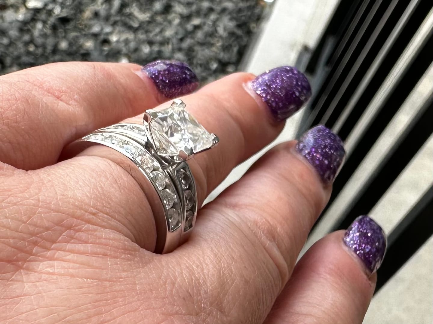 Customer photo review of Princess Cut Moissanite With Round Channel Set Engagement Ring
