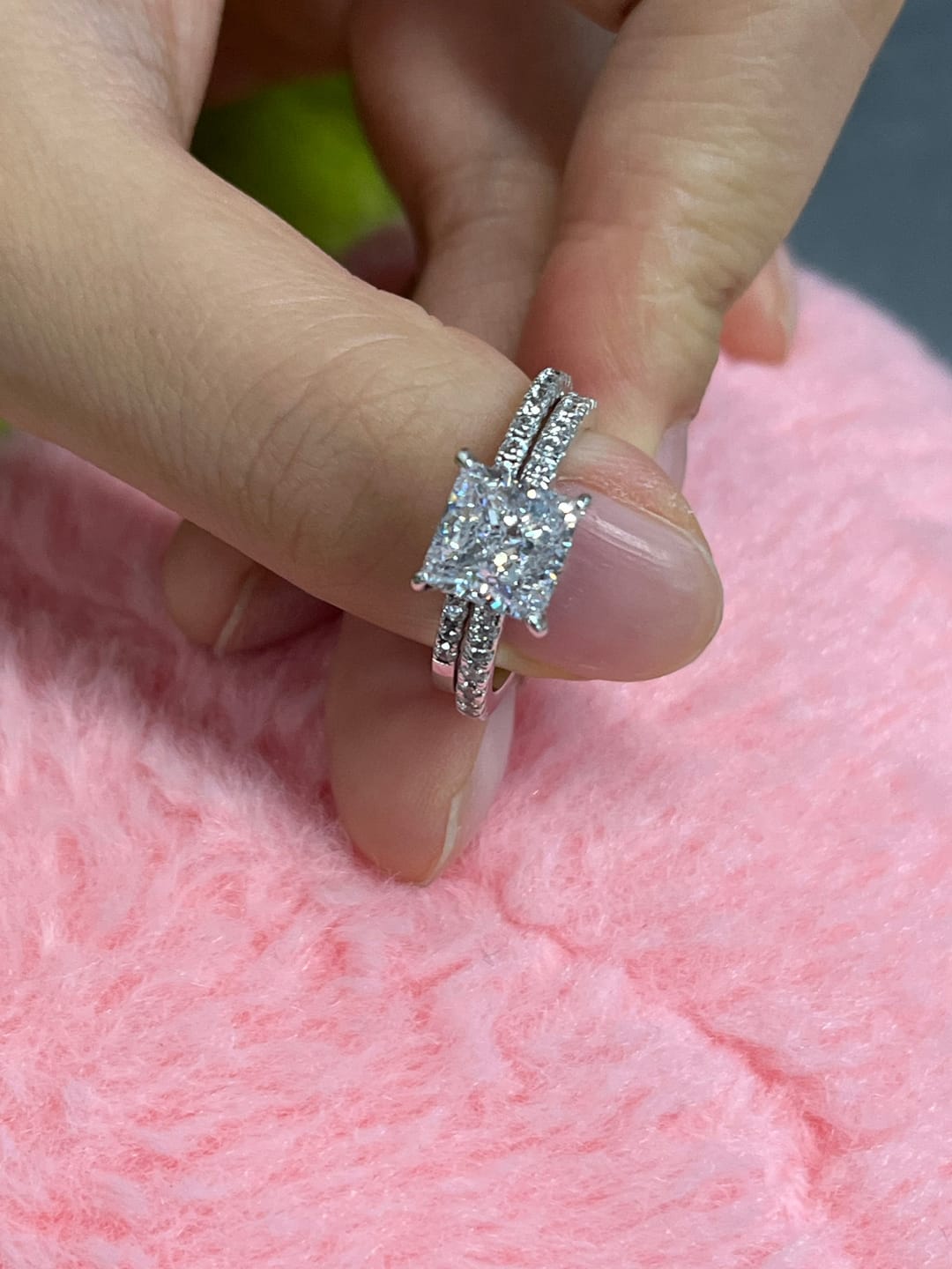 Customer photo review of S925 Square 2.0Ct Princess Cut Wedding Ring Set In Sterling Silver Stackable Ring Set For Women