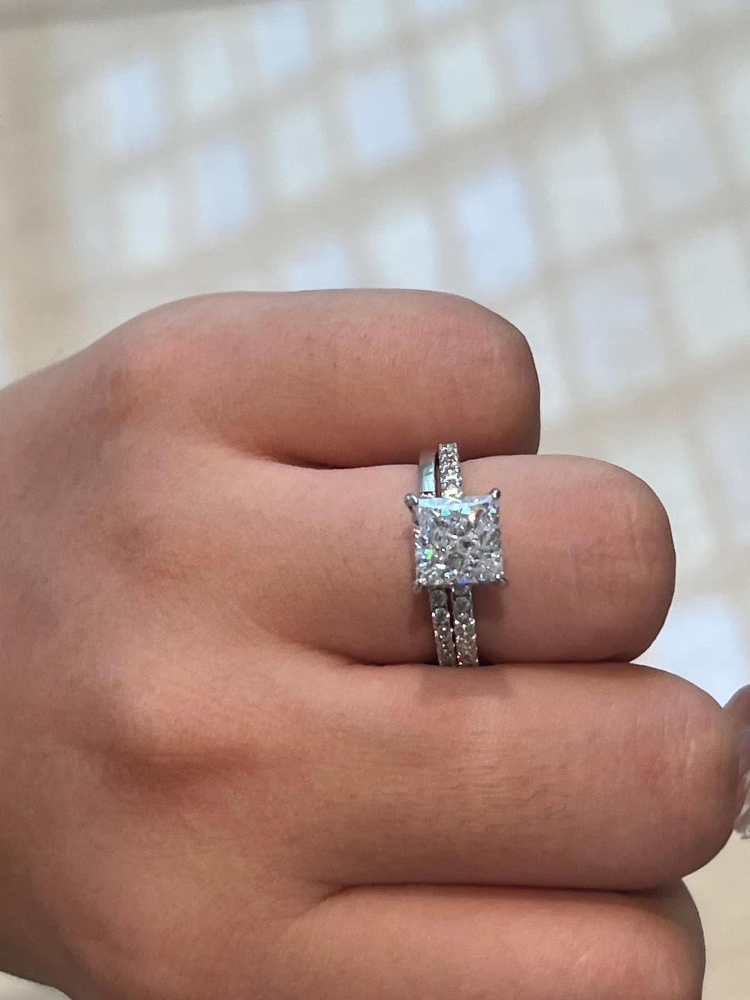 Customer photo review of S925 Square 2.0Ct Princess Cut Wedding Ring Set In Sterling Silver Stackable Ring Set For Women