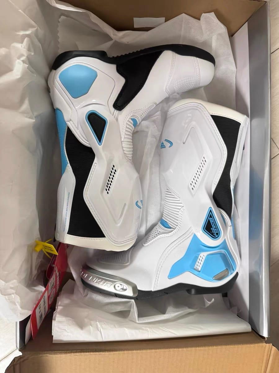 Customer photo review of Allgoal Sky Blue Motorcycle Riding Boots