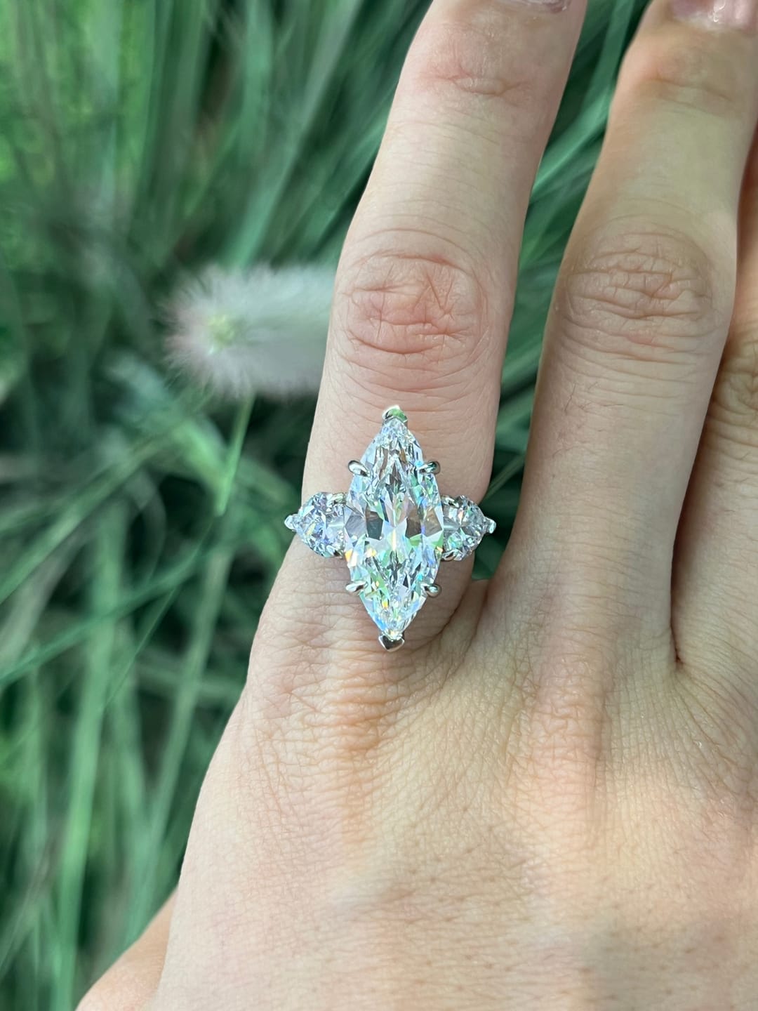 Customer photo review of Louily Marquise Cut Three Stone Engagement Ring In Sterling Silver