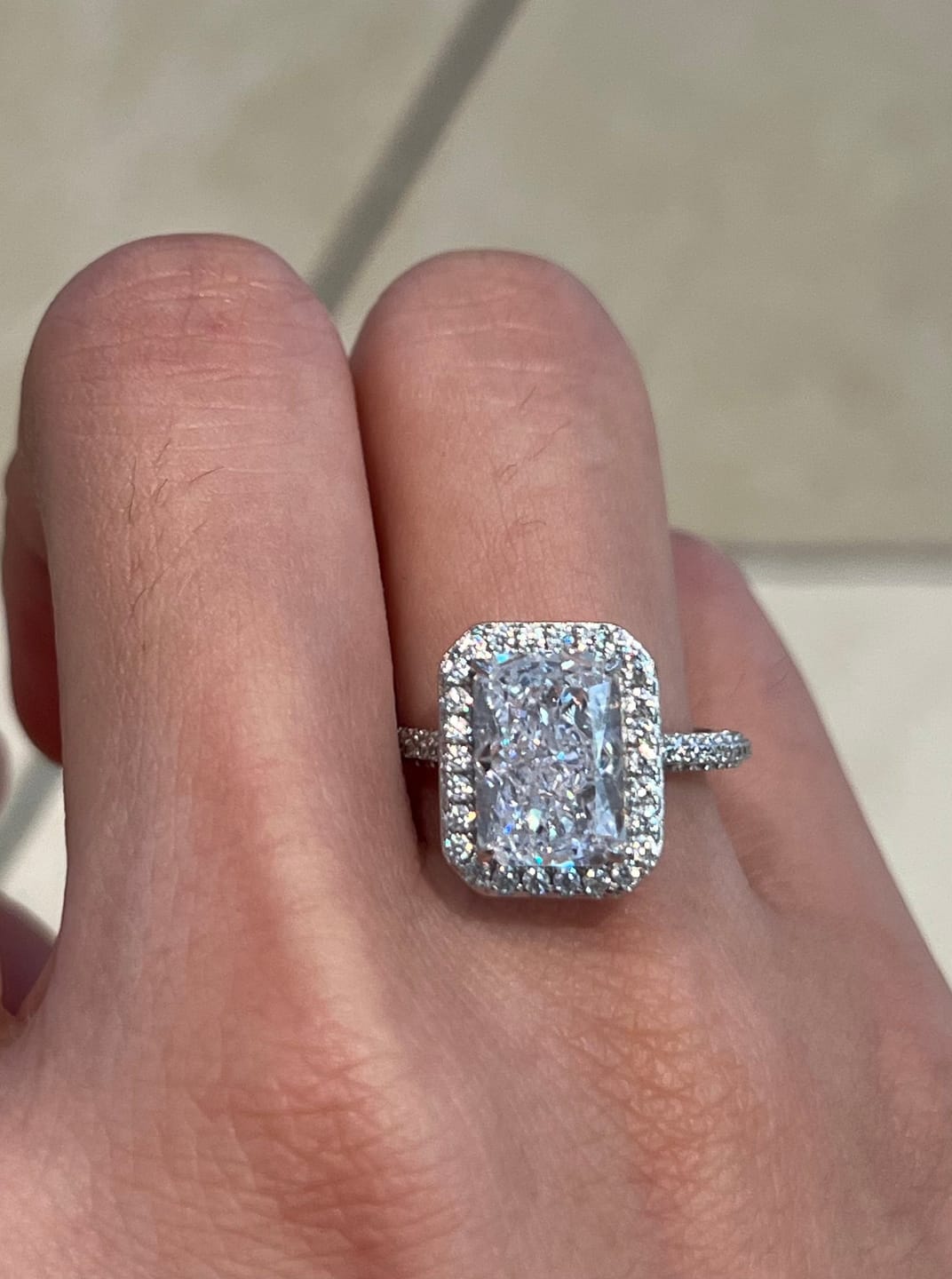 Customer photo review of S925 Noble Halo 3.5Ct Radiant Cut Engagement Ring Vintage Ring For Everyday Wear