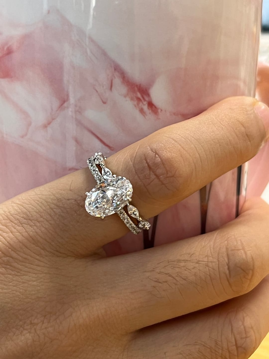 Customer photo review of S925 Attractive 2PC 2.5Ct Oval Cut Bridal Wedding Ring Set Stackable Ring Set For Daily Wear