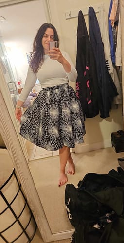 Customer photo review of Vixen Swing Skirt in Black Spider Web Print - Vixen by Micheline Pitt