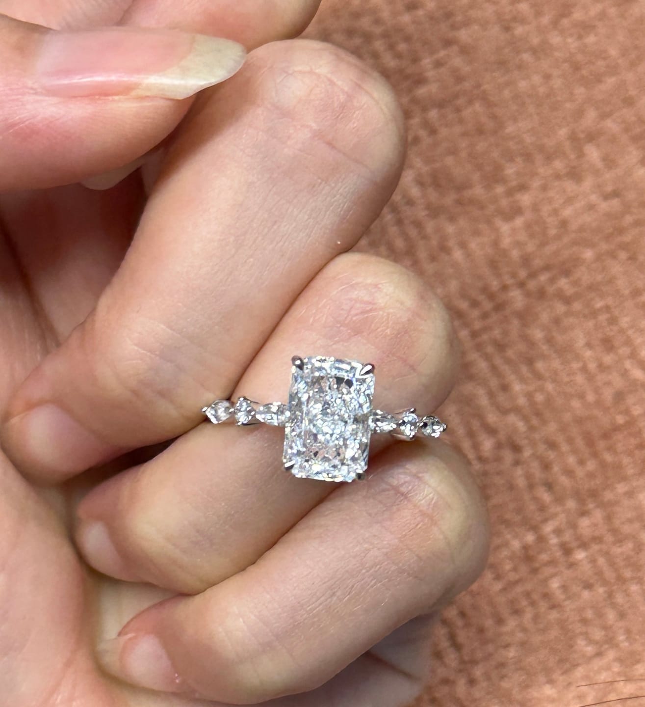 Customer photo review of S925 Sparkle 3.5Ct Radiant Cut Engagement Ring For Women In Sterling Silver