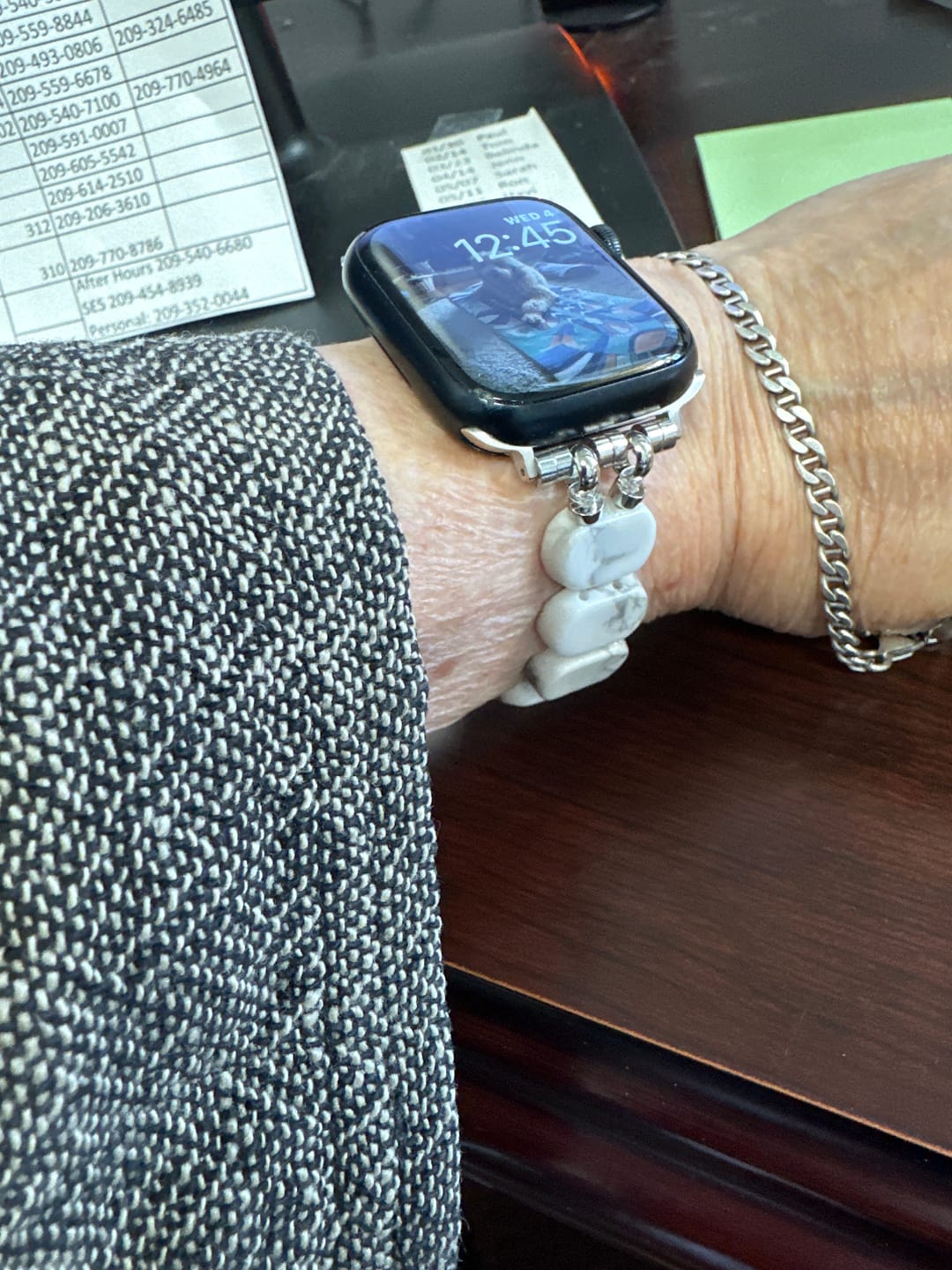Customer photo review of Whimsical Howlite Stretch Apple Watch Strap