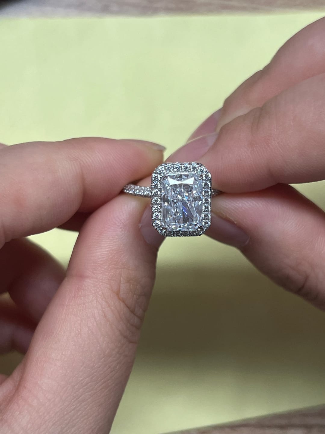 Customer photo review of S925 Noble Halo 3.5Ct Radiant Cut Engagement Ring Vintage Ring For Everyday Wear