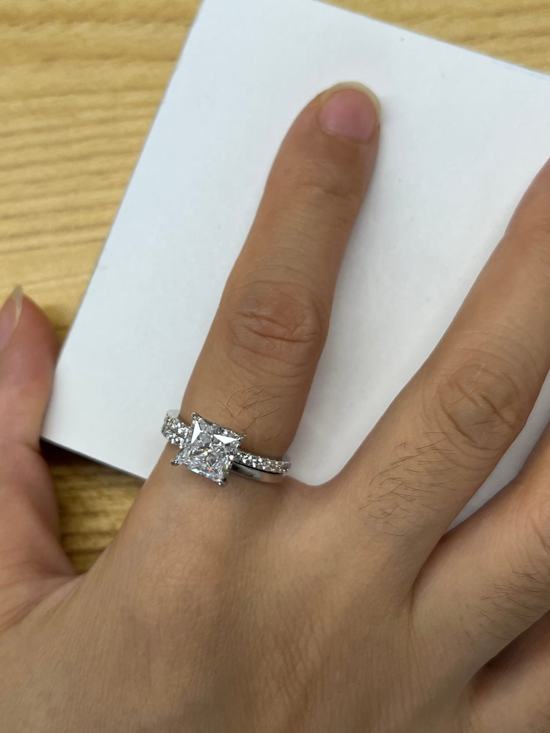 Customer photo review of S925 Square 2.0Ct Princess Cut Wedding Ring Set In Sterling Silver Stackable Ring Set For Women