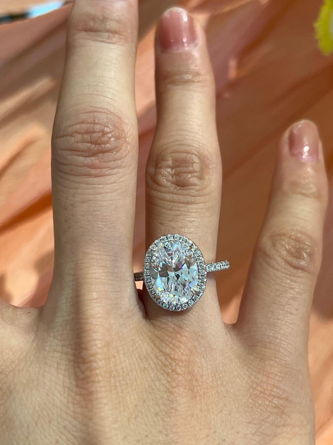 Customer photo review of Louily Halo 3.5Ct Oval Cut Simulated Diamond Engagement Ring In Sterling Silver