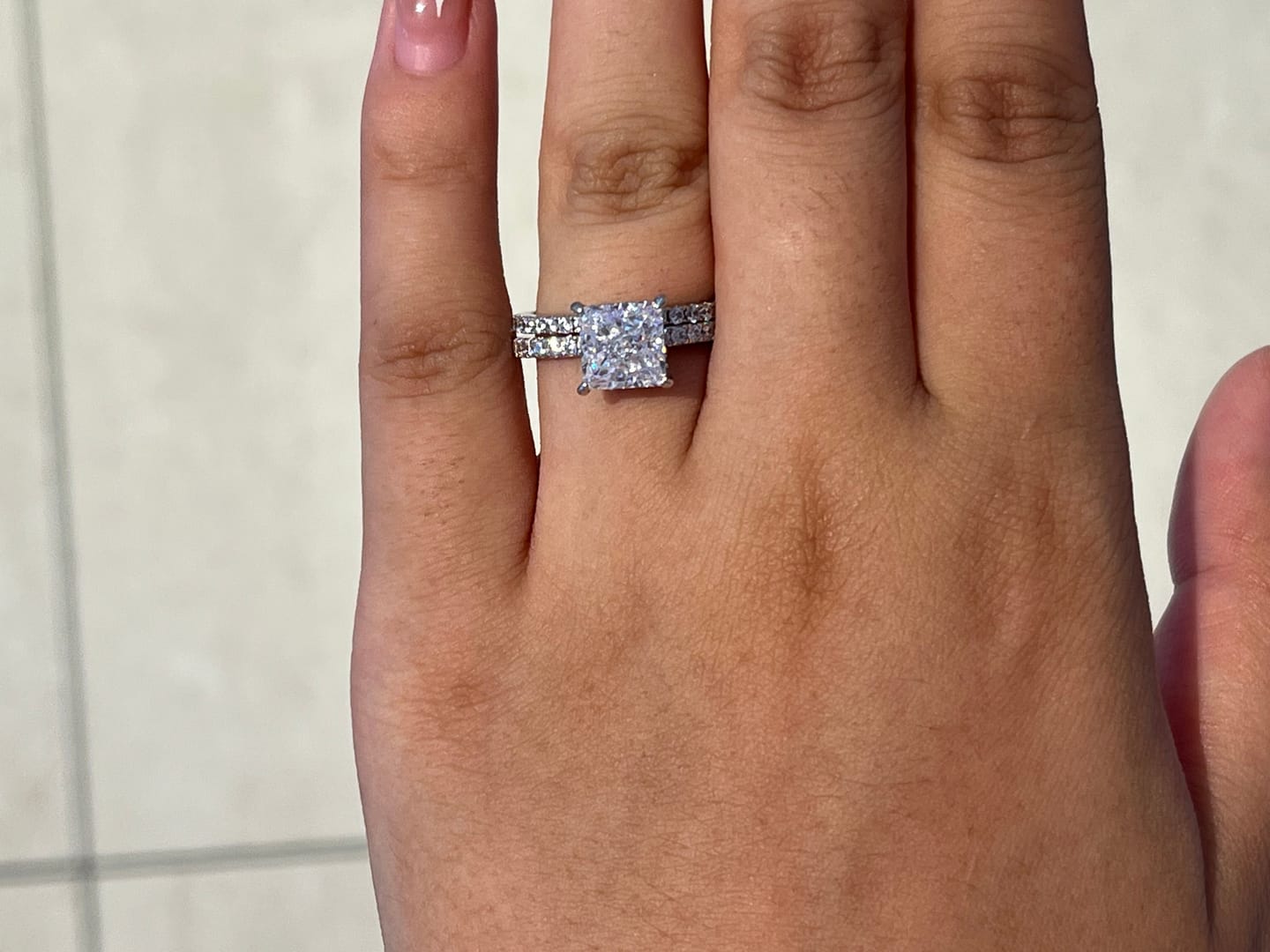 Customer photo review of S925 Square 2.0Ct Princess Cut Wedding Ring Set In Sterling Silver Stackable Ring Set For Women