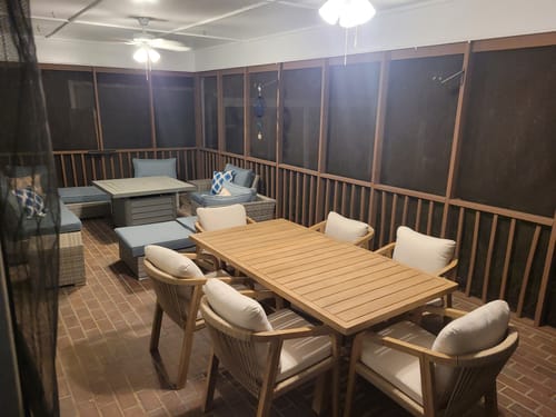 Customer photo review of Rimini 7 Piece Outdoor Patio Dining Set in Acacia