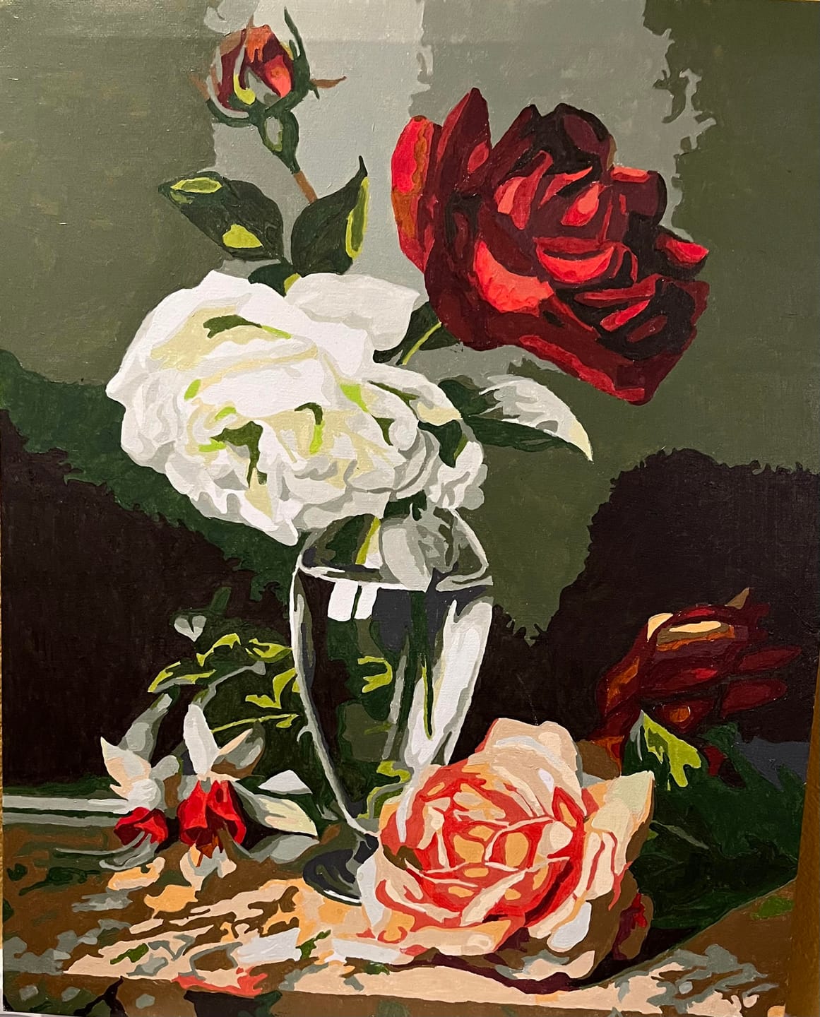 Customer photo review of Roses in a Glass Vase - Romantic Painting with Paint by Numbers