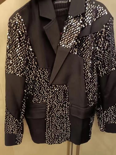 Customer photo review of Irregular Silver Sequin Casual Suit