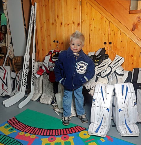 Customer photo review of Vintage Haliburton Minor Hockey Jacket Youth L Blue Corduroy Varsity Coat