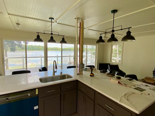 Customer photo review of Industrial Kitchen Linear Pot Lid Pendant Light