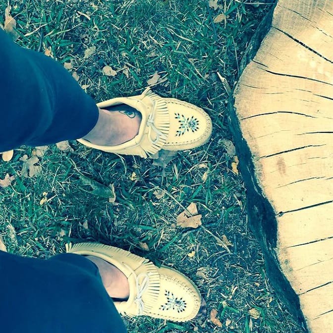 Customer photo review of Women's Moose Hide Beaded & Fringed Moccasin Shoes