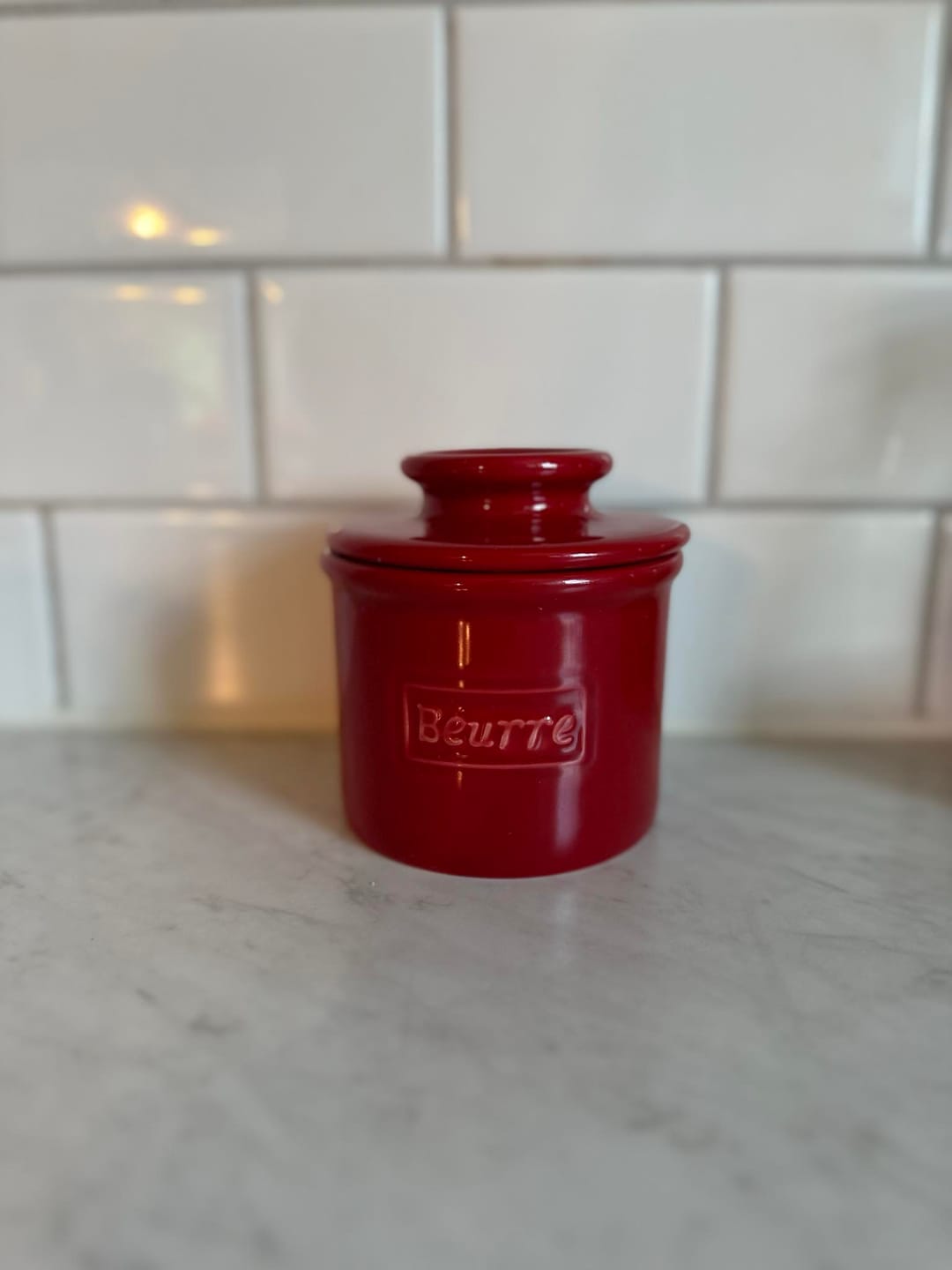 Customer photo review of Maraschino Red Cafe Retro Butter Bell Crock