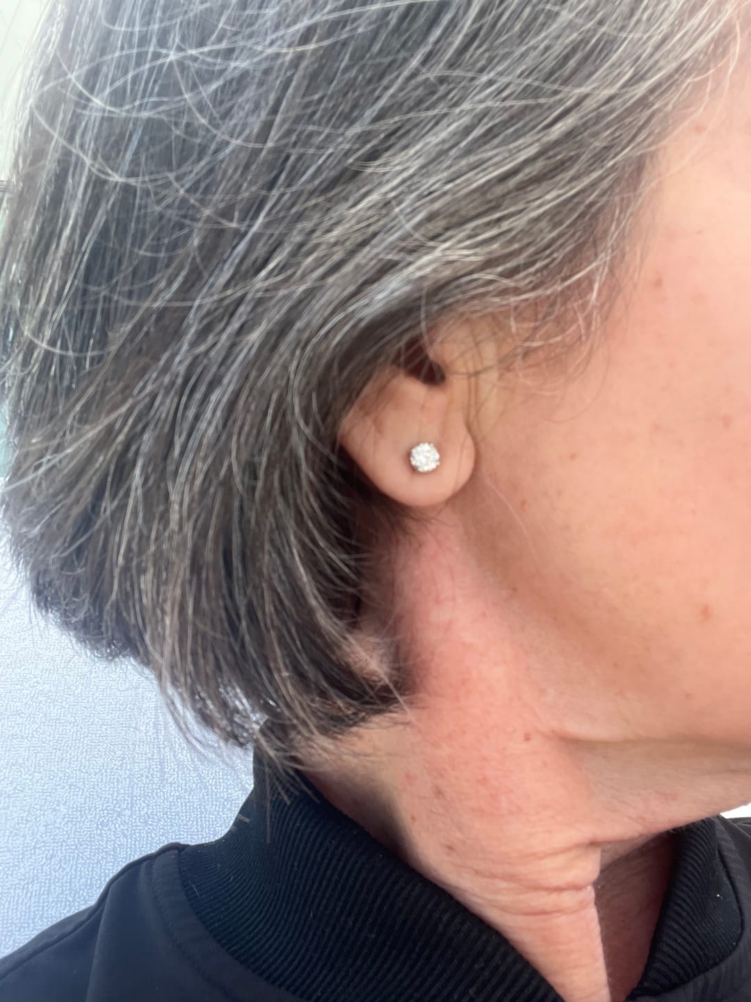 Customer photo review of Round Solitaire Stud Earrings - Moissanites