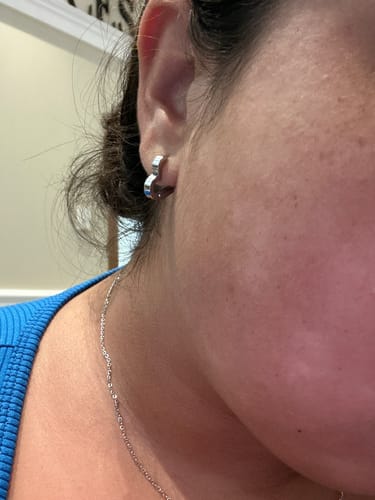 Customer photo review of Heart Huggie Earrings
