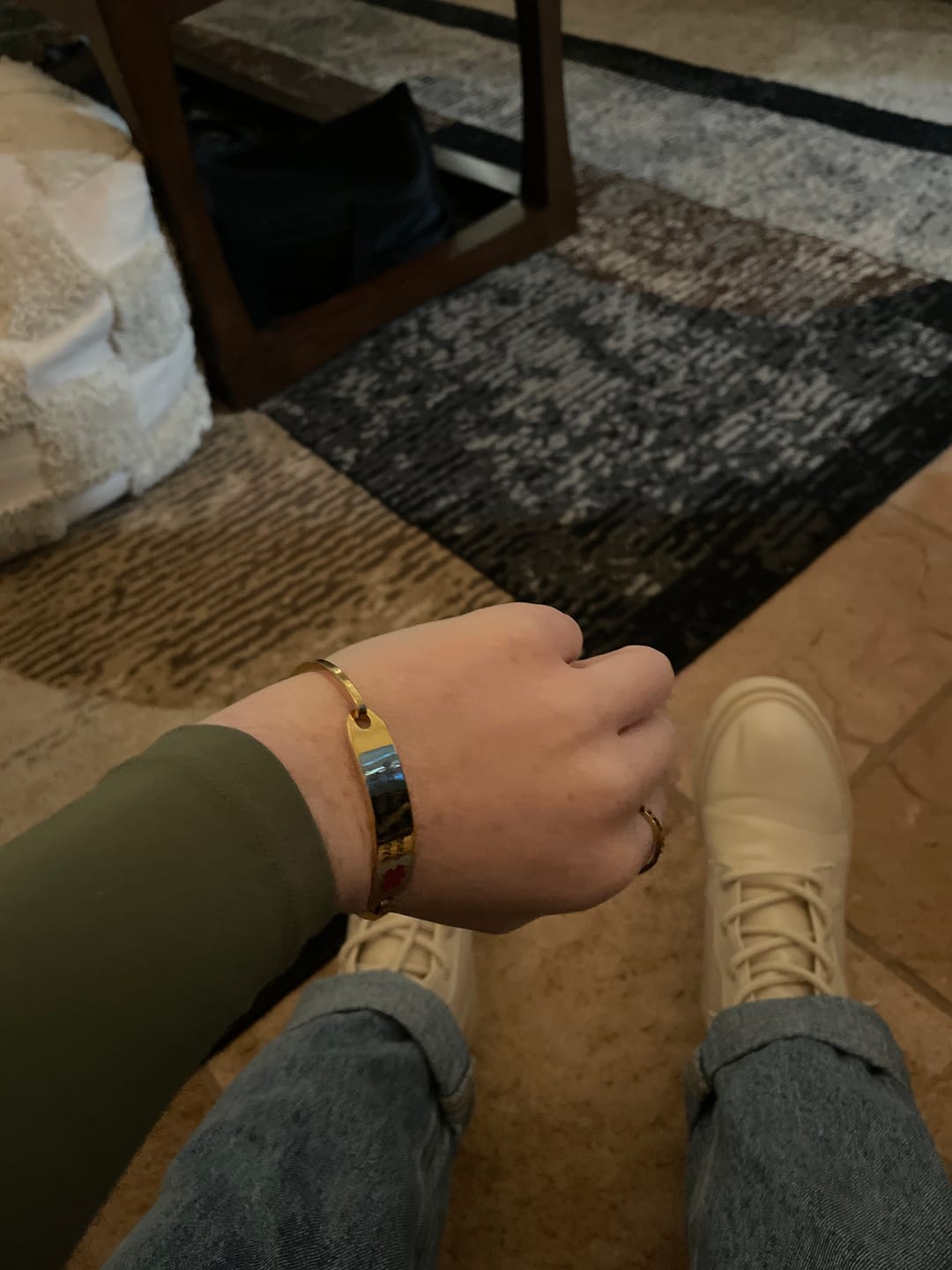 Customer photo review of Personalised Gold Medical Alert ID Bangle Bracelet