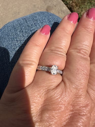Customer photo review of Oval Cut Moissanite Channel Accents Engagement Ring