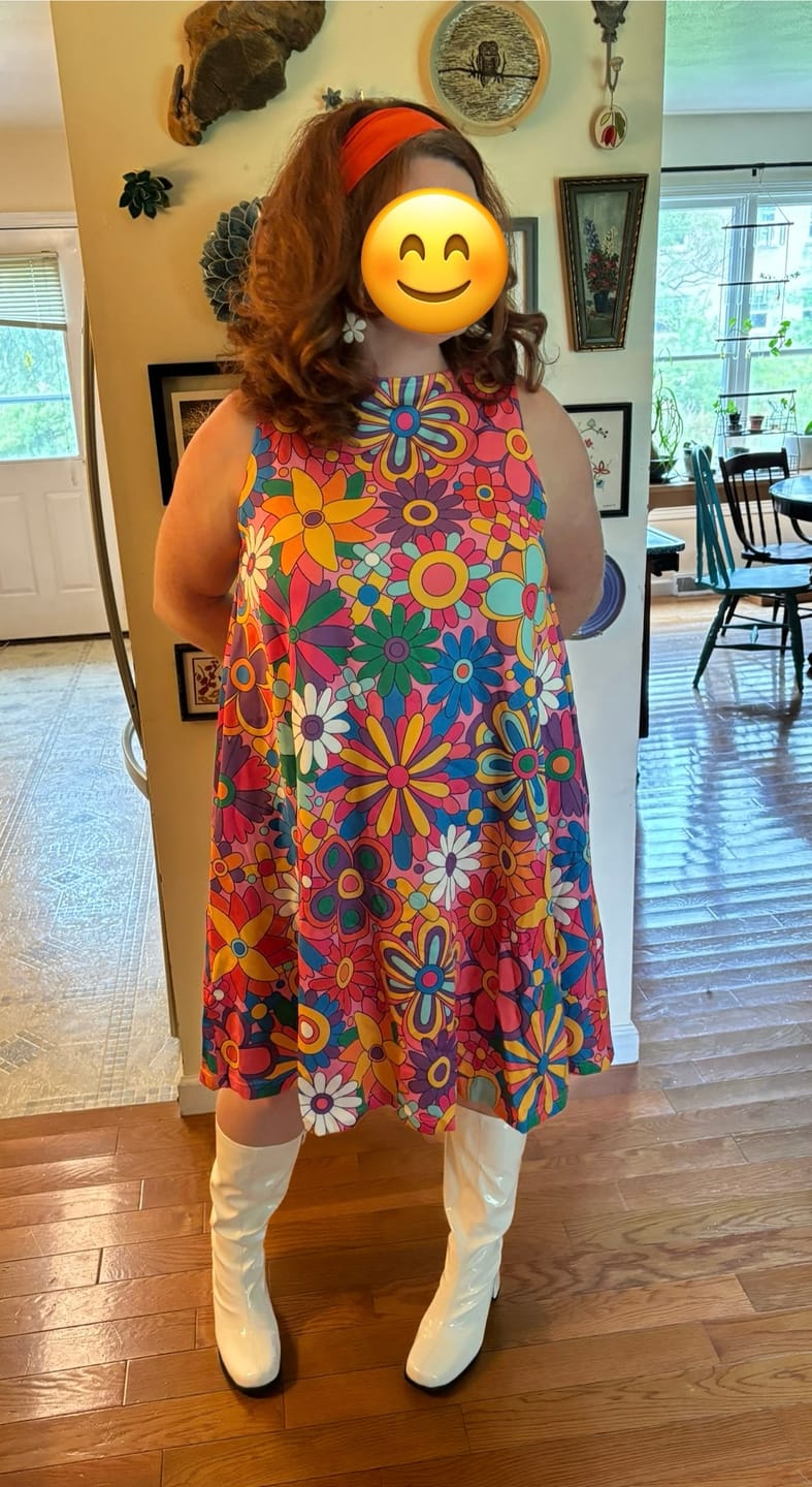 Customer photo review of Floral Tank Dress Women Pockets, Hippie Colorful Vintage Flowers Retro Groovy 1970s 70s Print Summer Sleeveless Mini Short Handmade Party