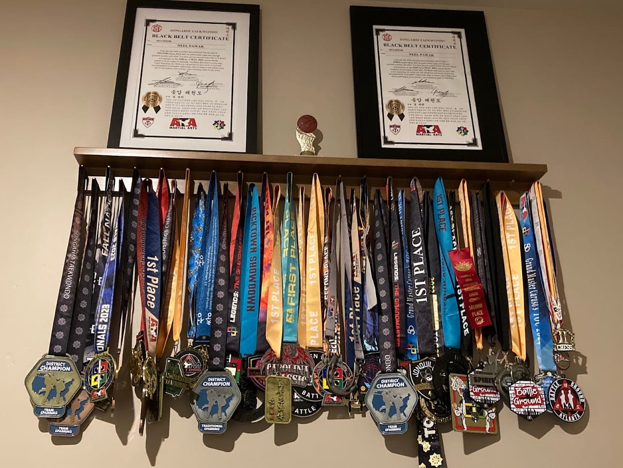 Customer photo review of 4ft Medal Awards Rack Premier Trophy Shelf- Trophy, Plaque and Medal Display