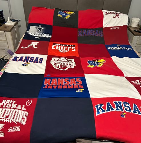 T-shirt quilt featuring university of kansas jayhawks, kansas city chiefs by Gregory from KS
