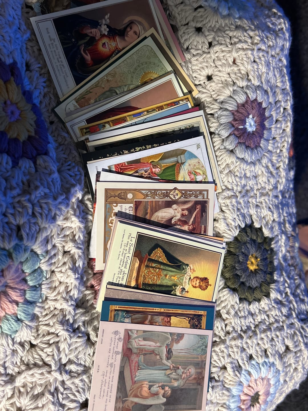 Customer photo review of New! 50 Restored Vintage Holy Cards – Variety Pack of 50 – Beautiful and Inspirational