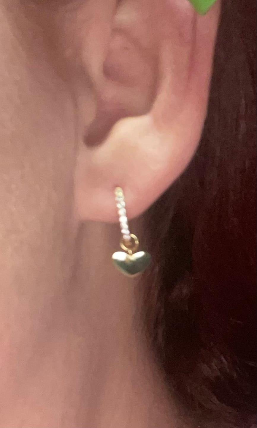 Customer photo review of Amore Heart Hoop Earrings Gold