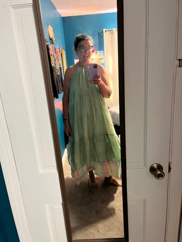 Customer photo review of CARMEN DRESS | QUIET GREEN + SWEET DREAMS PLAID