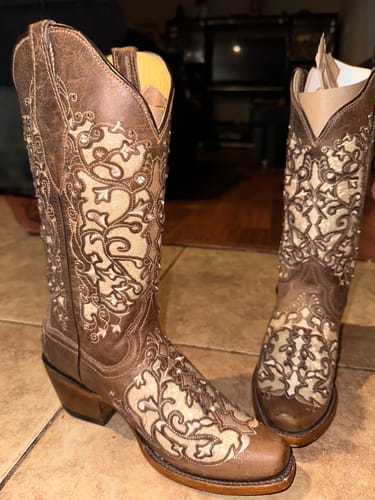 Customer photo review of Women’s Cappuccino Leather Boots With Gold Glitter Inlay