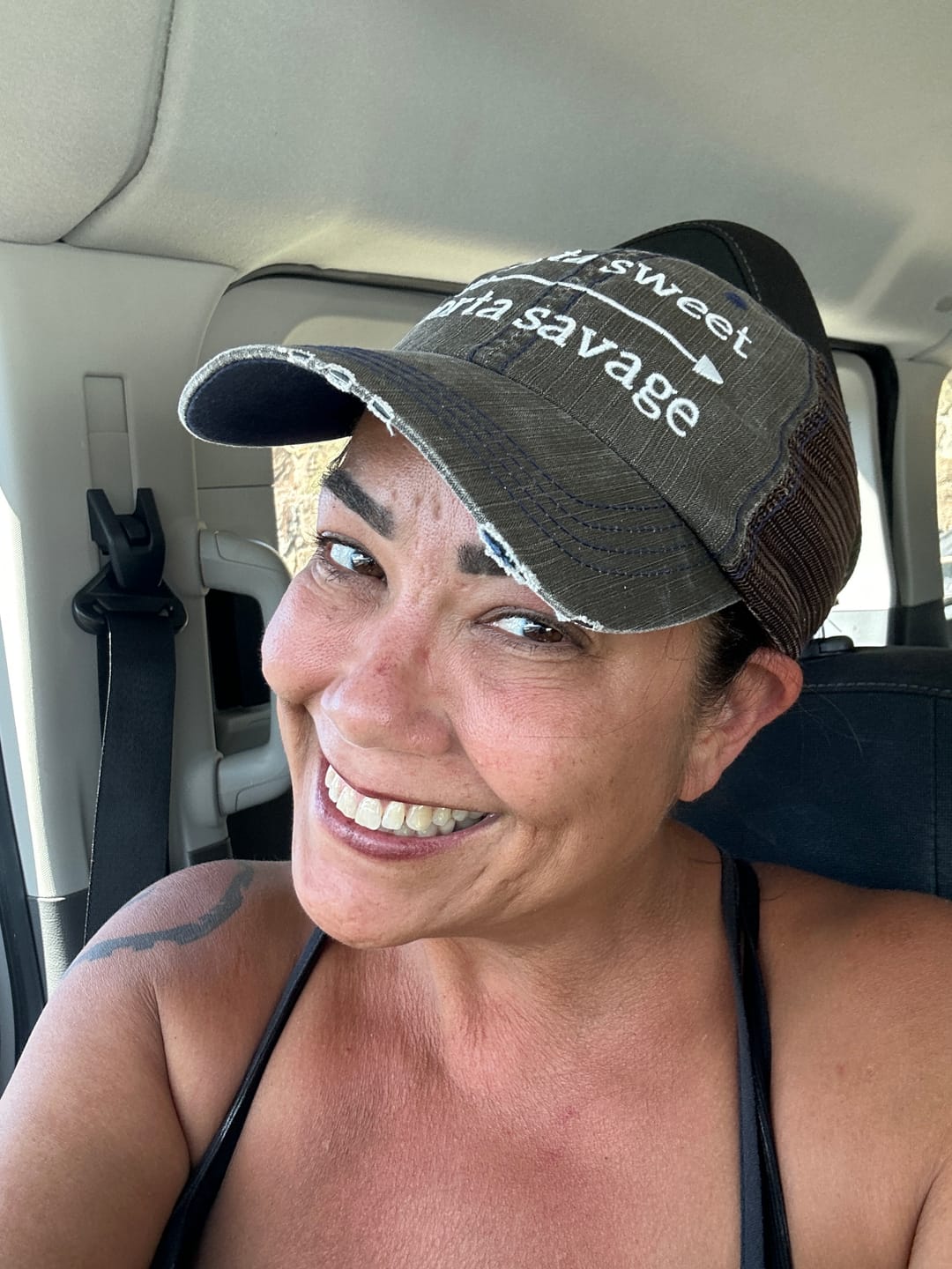 Customer photo review of Sorta Sweet Sorta Savage Trucker Hat