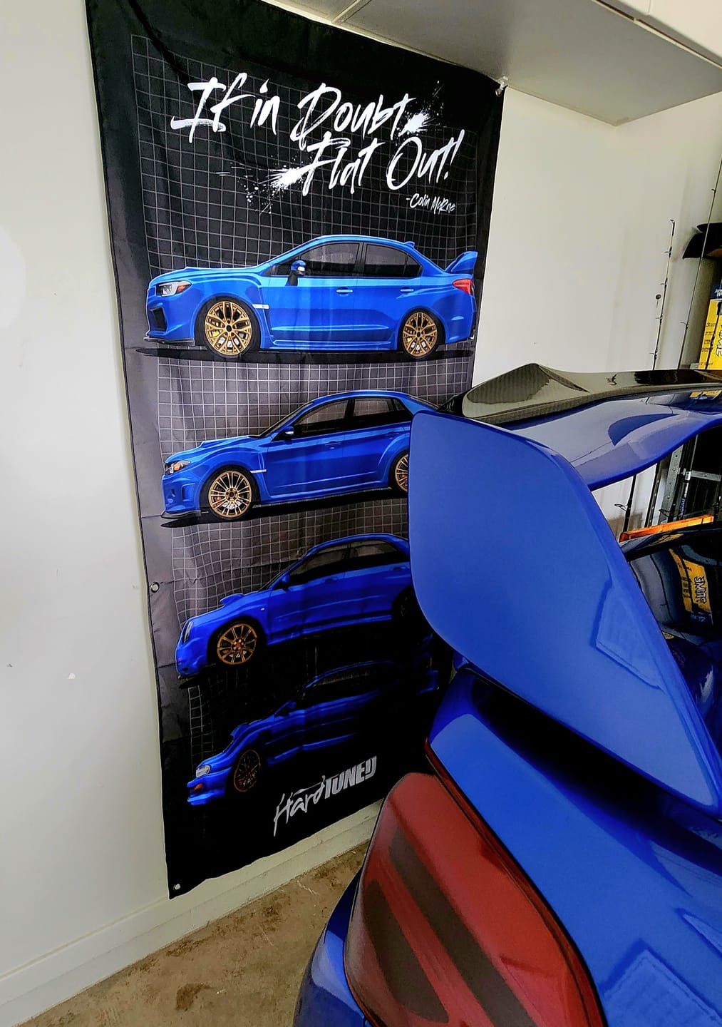 Customer photo review of Subaru WRX Generations Garage Flag
