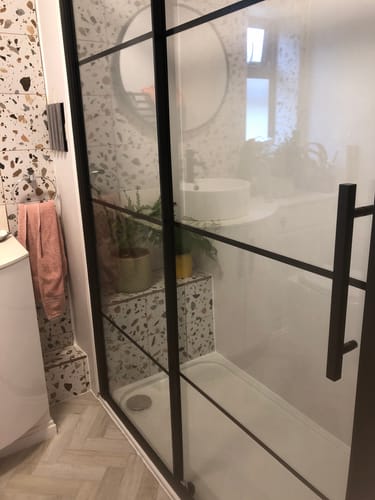 Customer photo review of Hudson Reed Apex Matt Black Sliding Shower Door - 1400mm