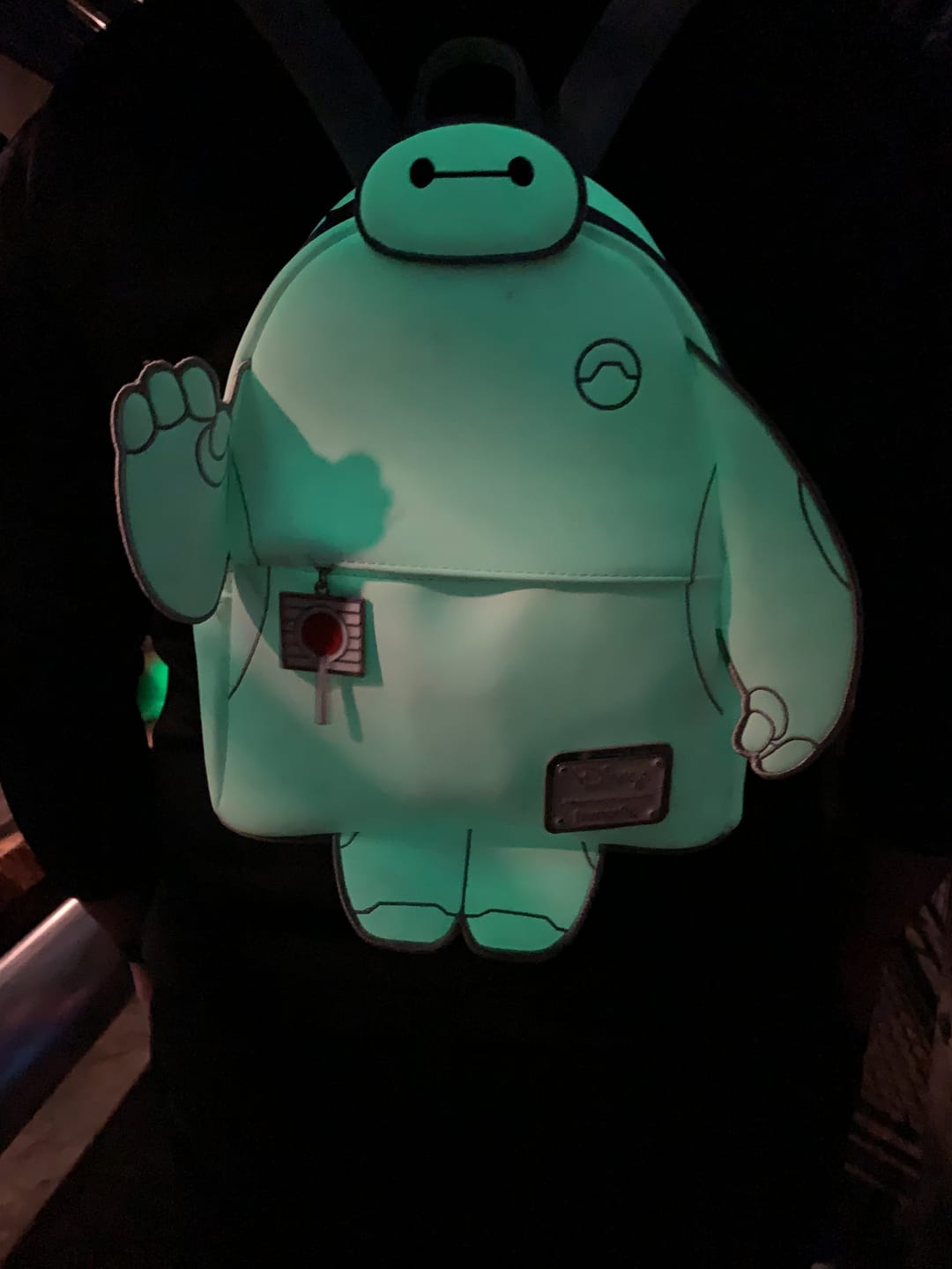 Customer photo review of Loungefly Disney Glow in the Dark Talking Baymax Mini Backpack - 707 Street Exclusive