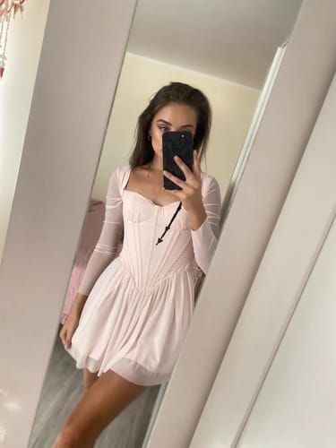 Customer photo review of Elena Long Sleeve Bustier Corset Frill Mini Dress