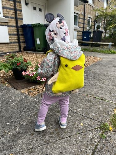 Customer photo review of Fluffy The Duckling Toddler Backpack