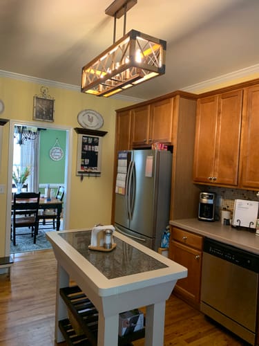 Customer photo review of 5-Light Wood Box Rectangle Chandelier Modern Farmhouse