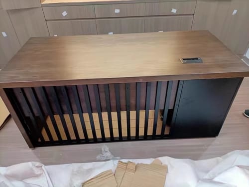 Customer photo review of Innovative Industrial-Style Solid Wood Executive Desk