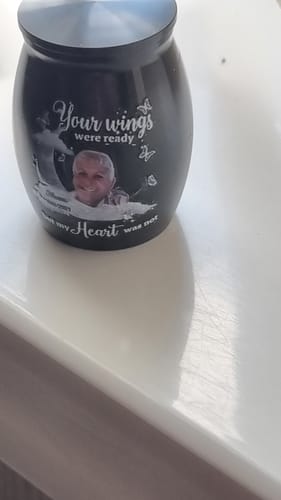 Customer photo review of Memorial Upload Photo On Moon, A Big Piece Of My Heart Lives In Heaven Personalized Small Ashes Keepsake