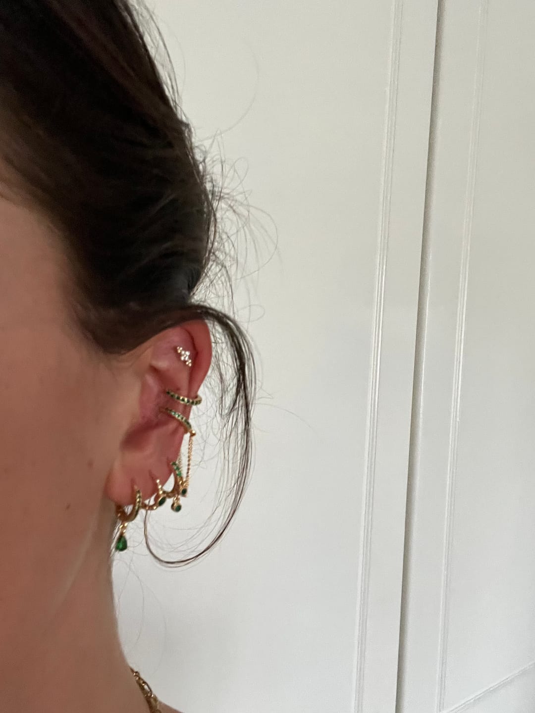 Customer photo review of Ottillie Green Gold Raindrop Huggie Earrings